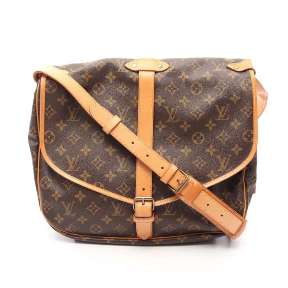 Louis Vuitton Saumur Monogram Shoulder Bag Canvas Leather Brown